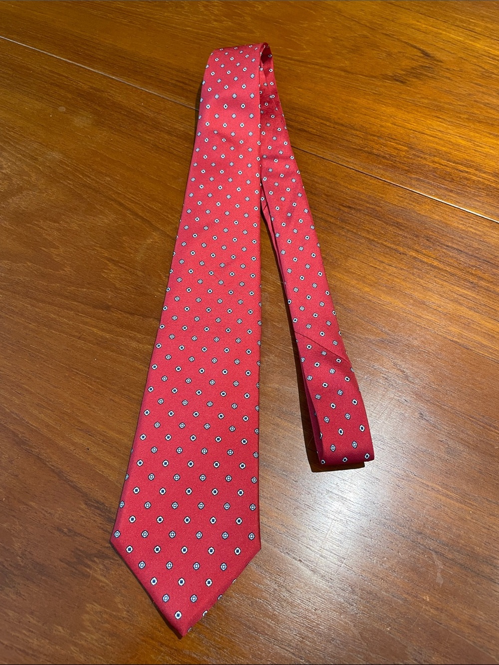 Christian Dior vintage red silk tie geometric design